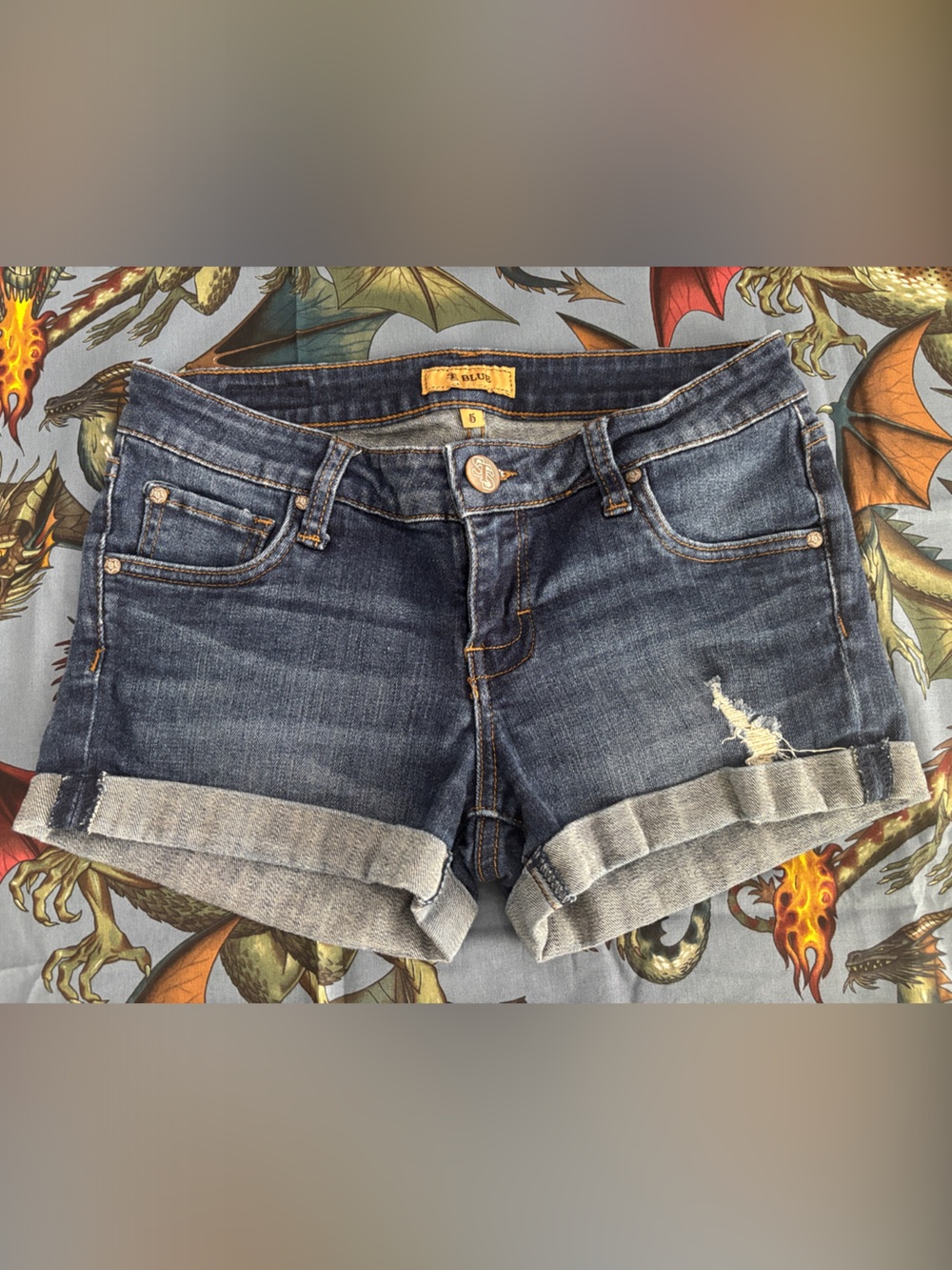 STS Blue Rolled Cuff, Distressed Denim Shorts, 5